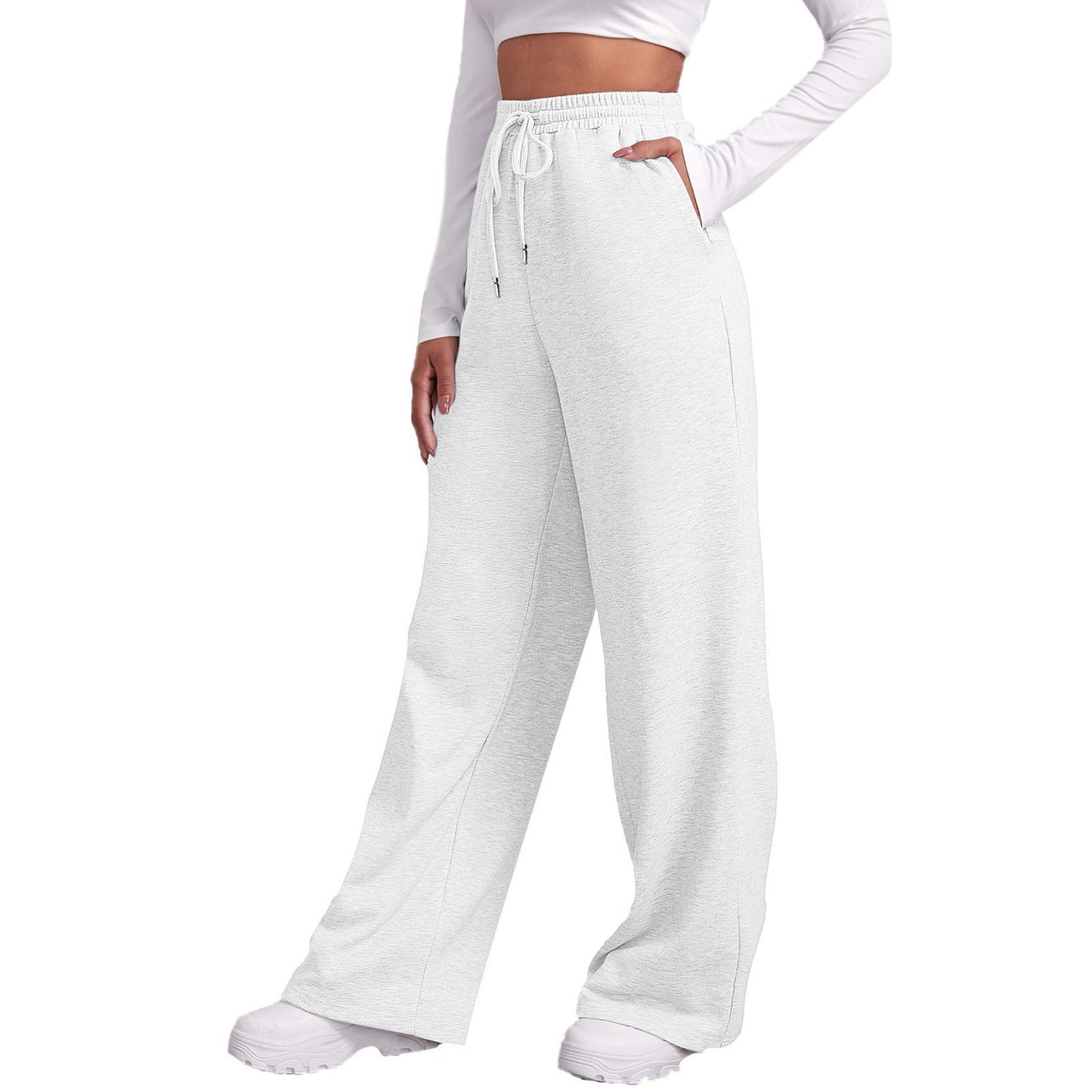 Women Sweatpants Straight Pants Wide Legs With Pockets