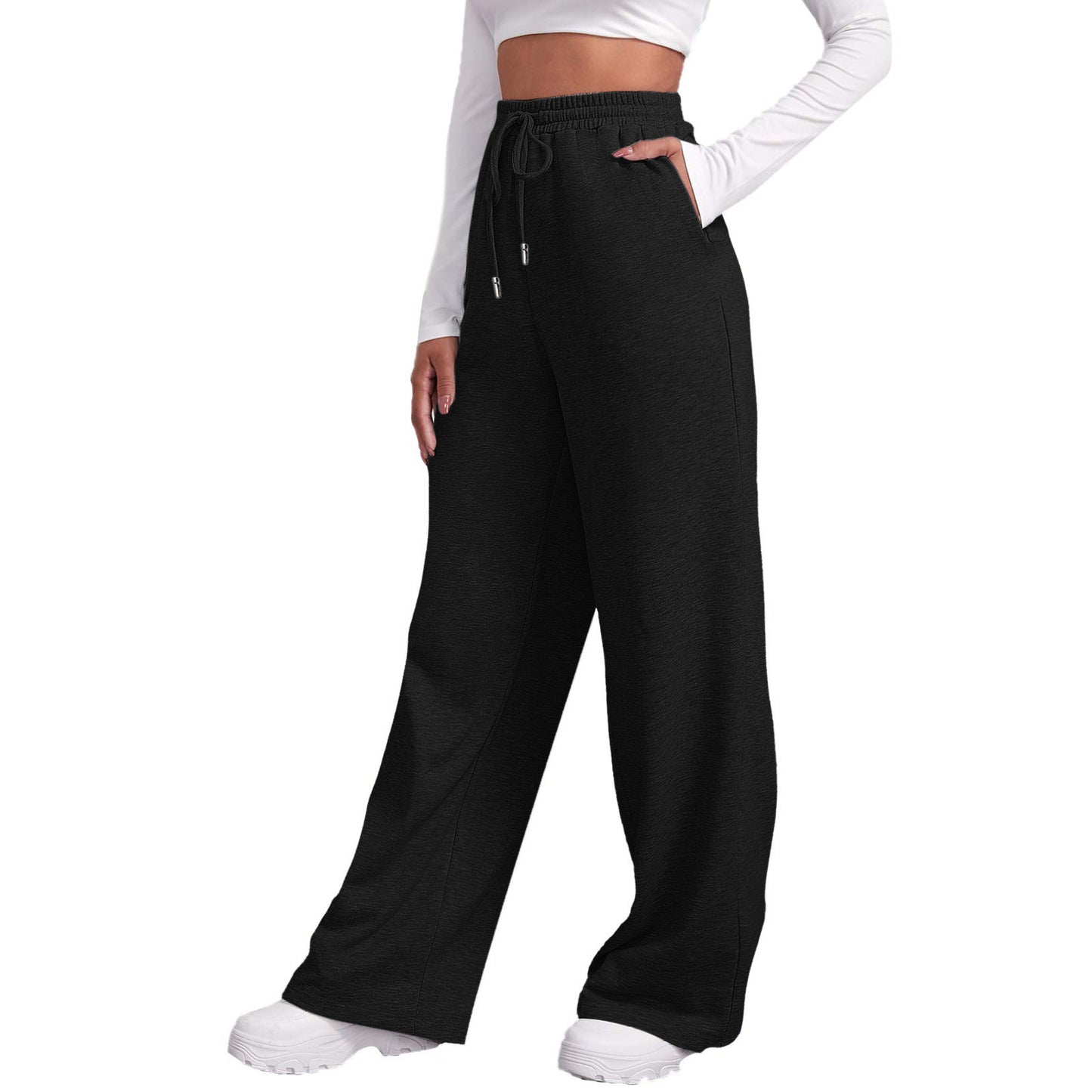 Women Sweatpants Straight Pants Wide Legs With Pockets