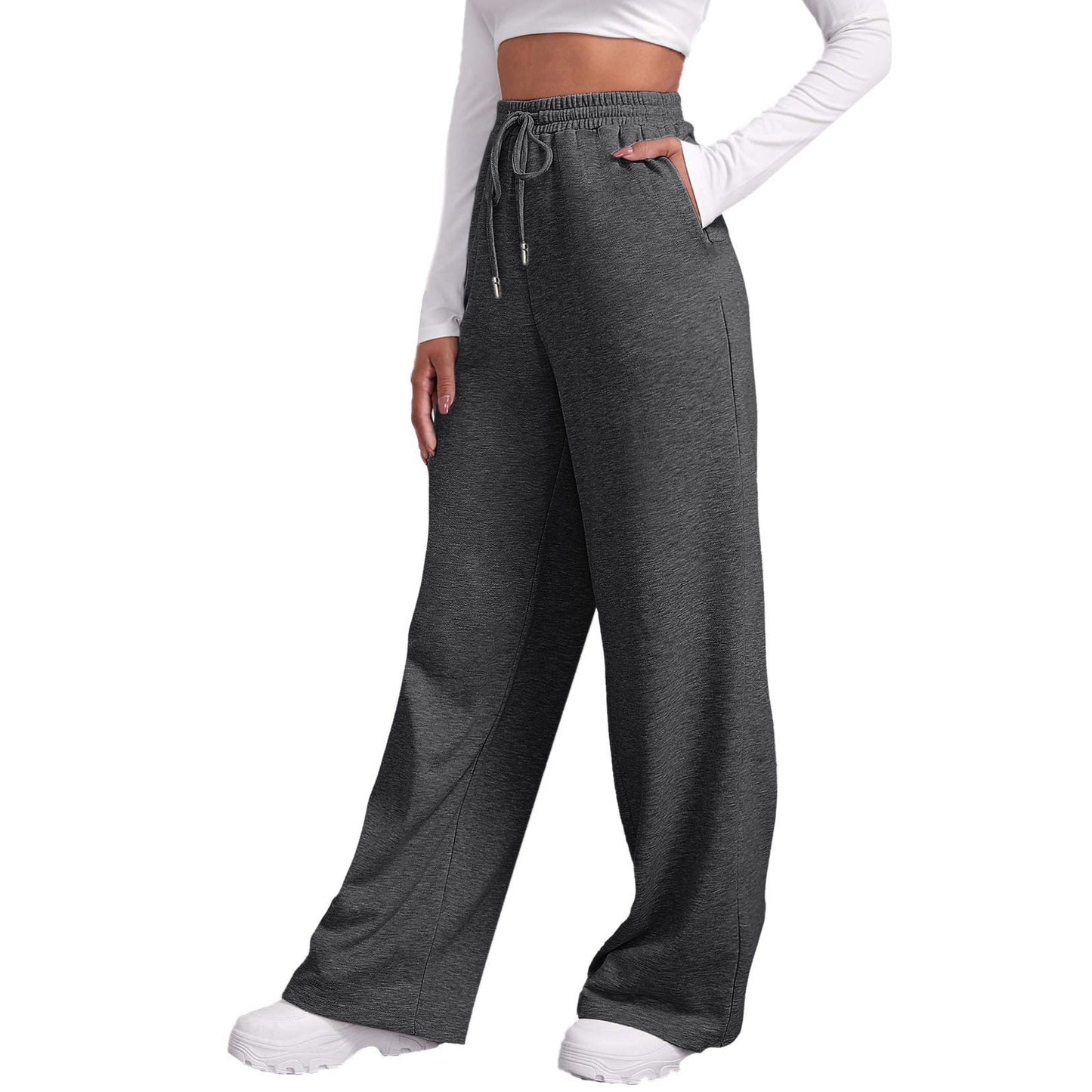 Women Sweatpants Straight Pants Wide Legs With Pockets