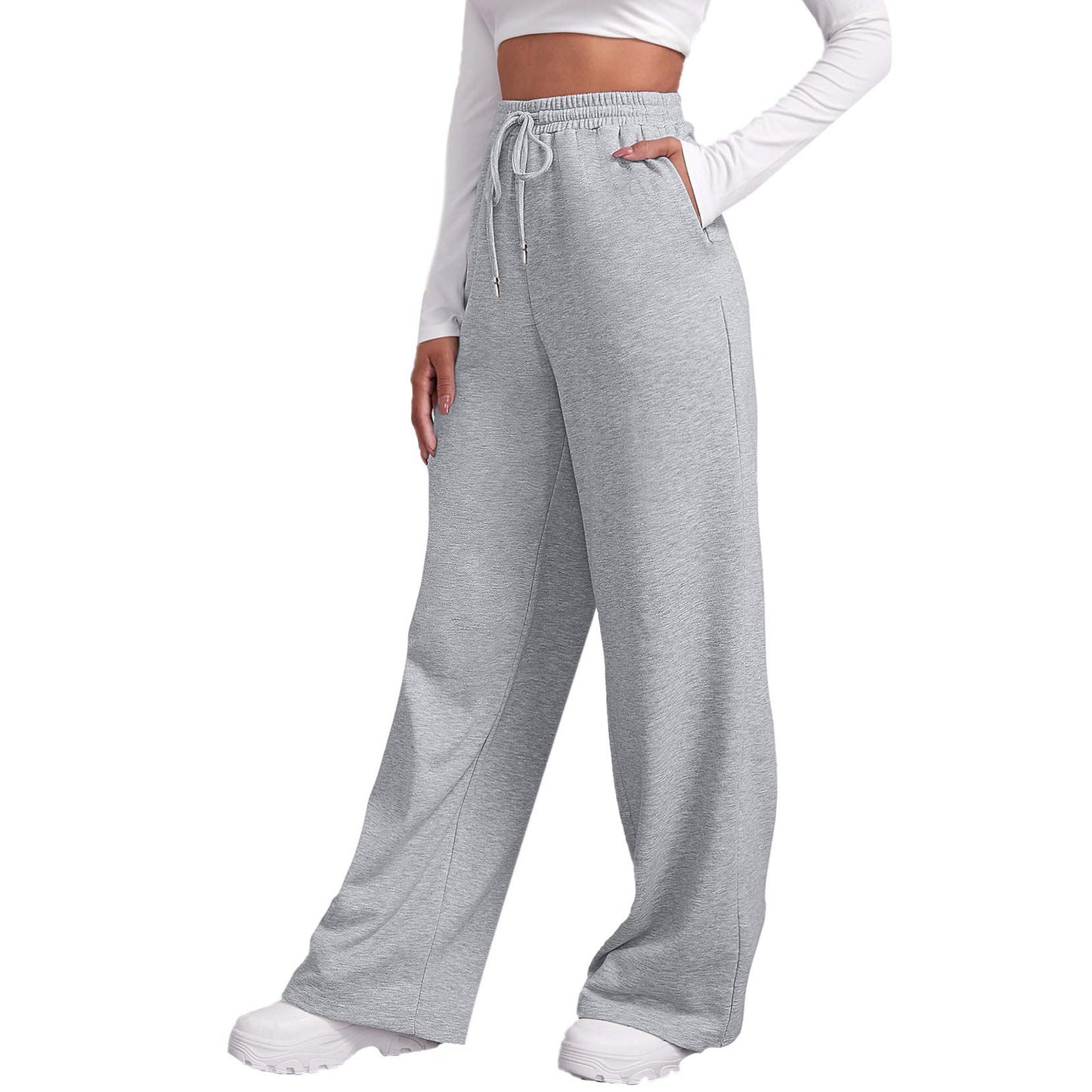 Women Sweatpants Straight Pants Wide Legs With Pockets