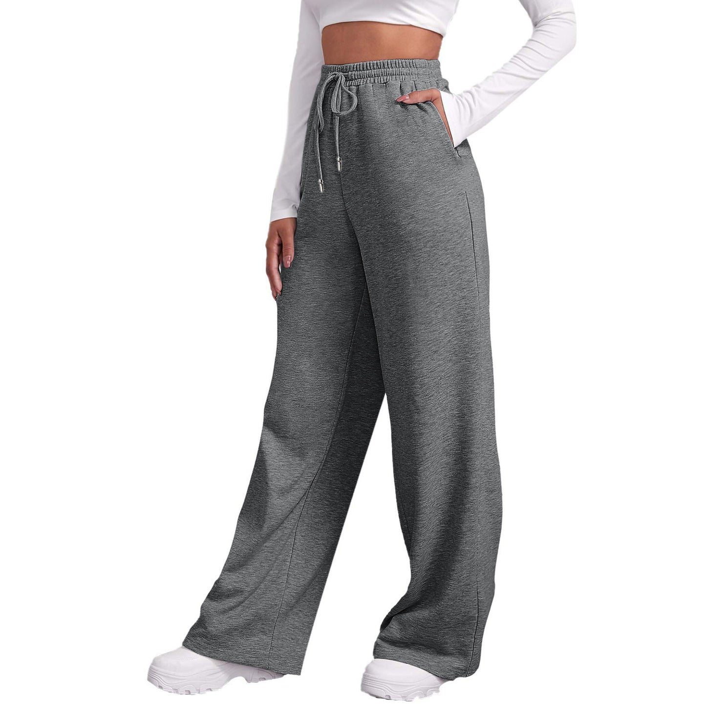 Women Sweatpants Straight Pants Wide Legs With Pockets